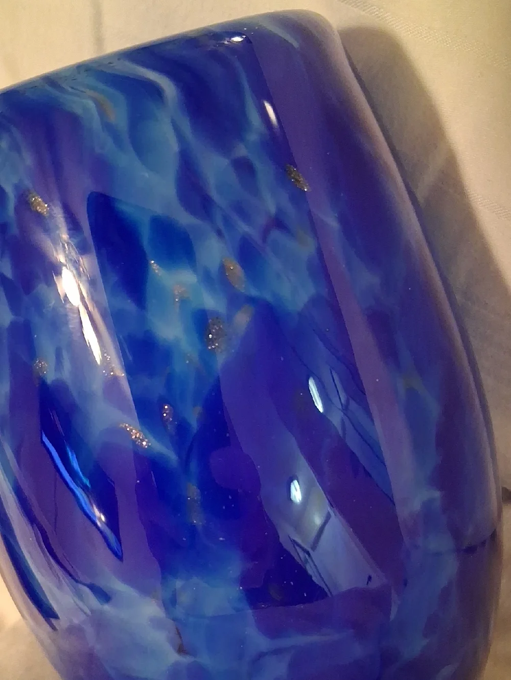 Votive Candle Holder. Art Glass In Lapis Blue  
